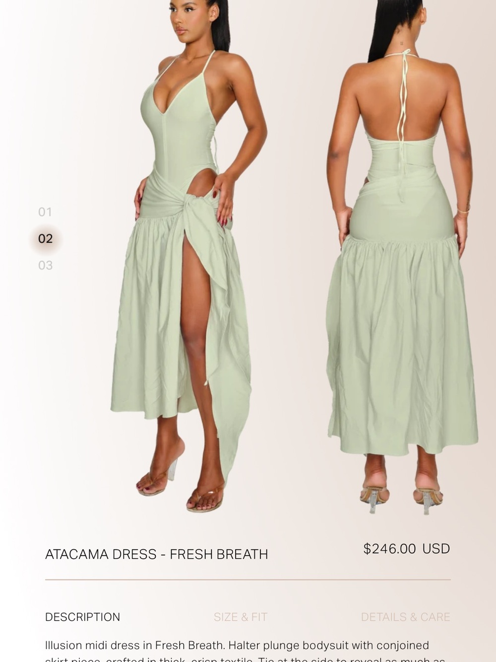 Atacama Halter Midi Dress in Fresh Breath Sage